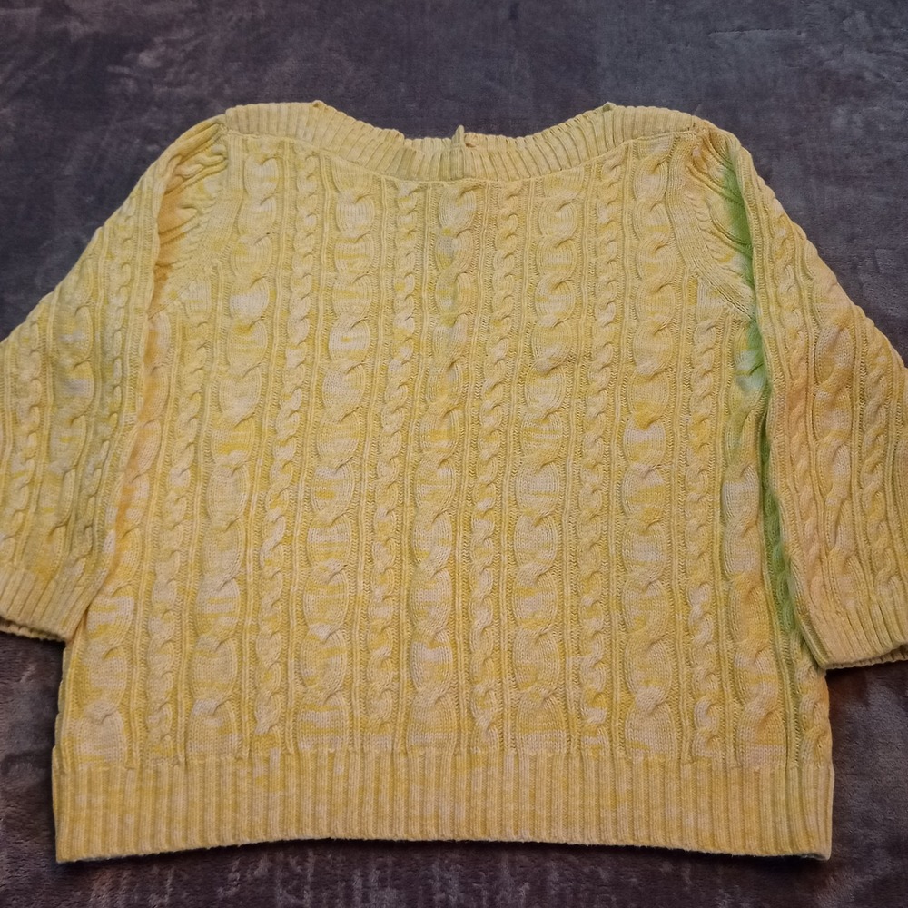 Lands'β End Fisherman Sweater Cable Knit Womens Sz XL Yellow Cotton Gold Buttons
